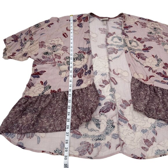Knox Rose Womens Boho Floral Kimono Cardigan Jacket Size L Burgandy /Pink - Picture 5 of 11